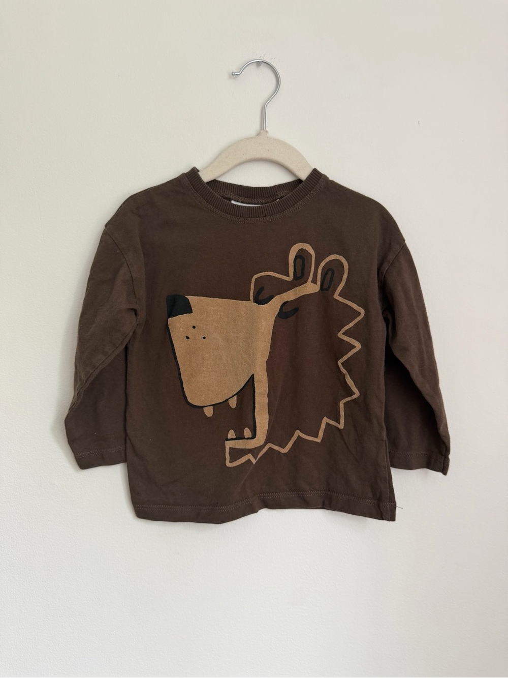 Zara Brown Boys' Bear Graphic Long-Sleeve Shirt (Size 3)